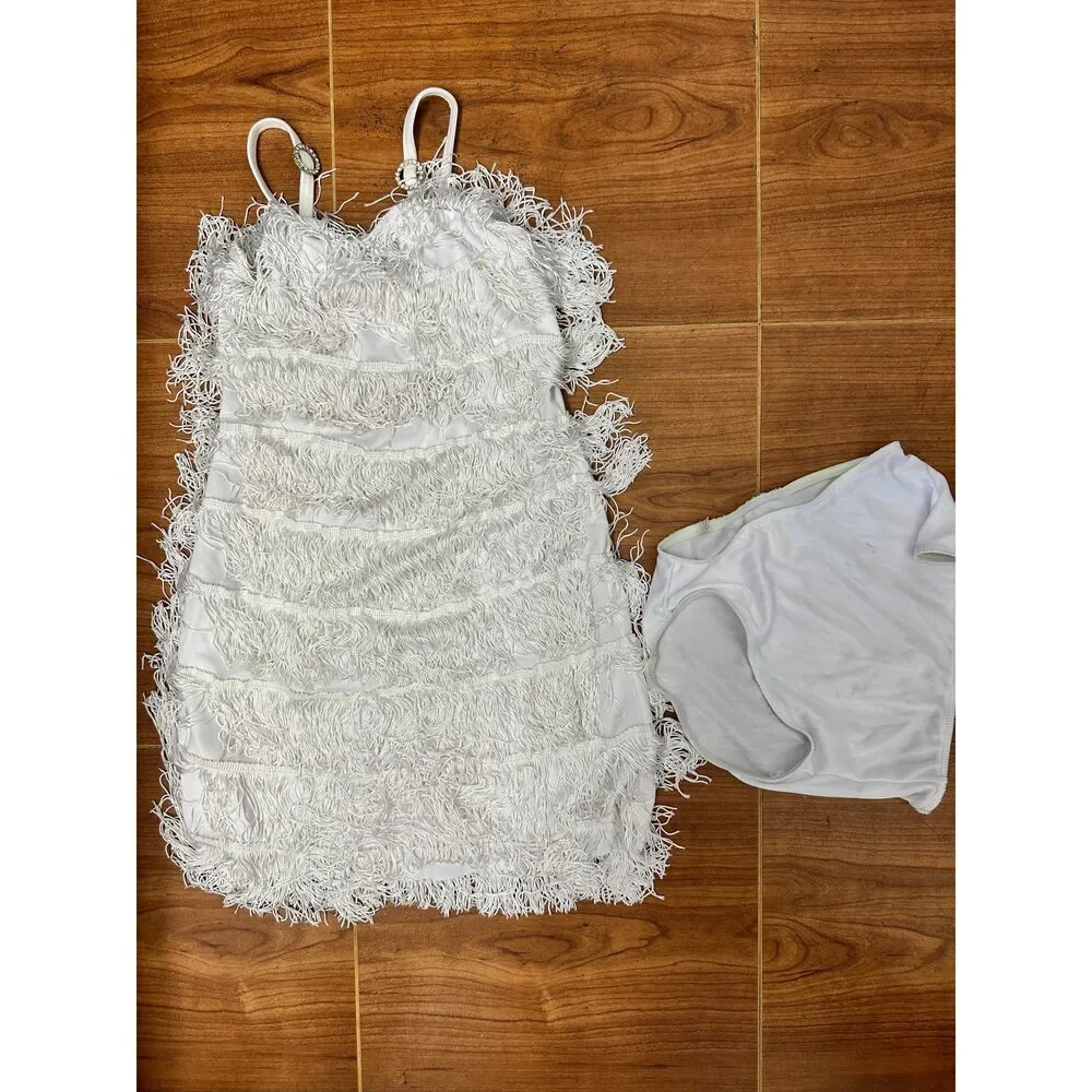 Pre-Owned Dance Costume Weissman 2958 Medium Child White Fringe Jazz Tap Rhines